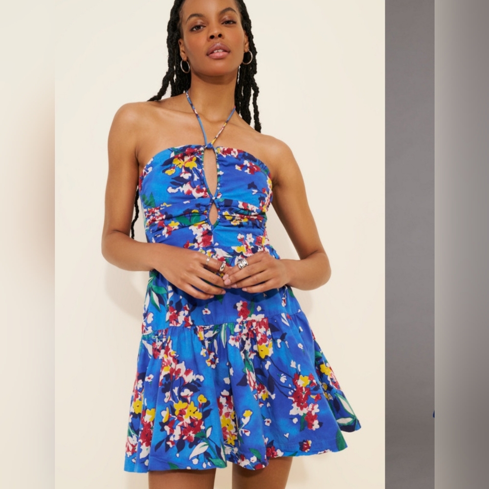 Anthropologie Emily Halter Mini Dress - Blue Motif